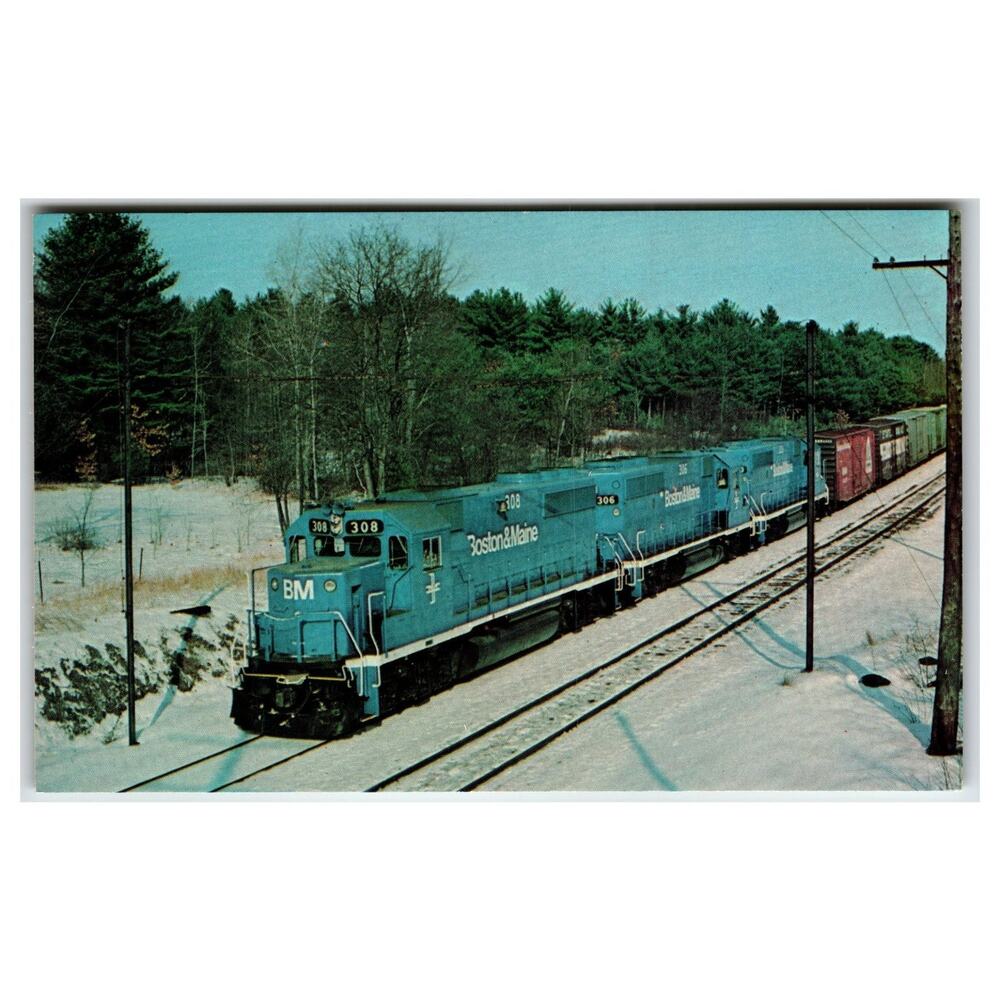 1978 Boston & Maine B&M GP40-2 Train Newfield NH Chrome Postcard